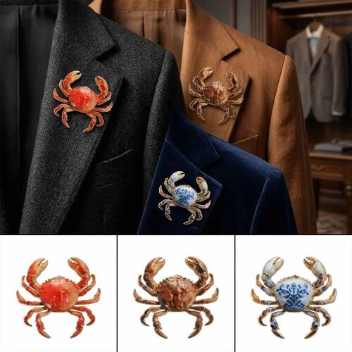 Everyday Wear Metal Crab Brooch 3D Relief Gold Tone Metal Pi