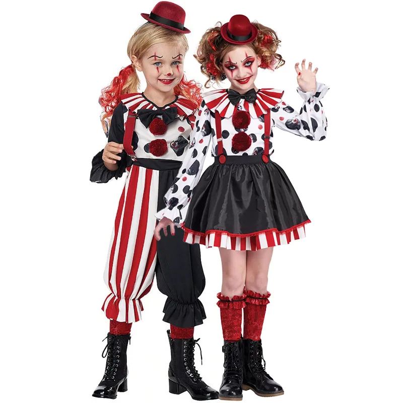 Girls Harlequin Clown Costume Kids Jester Fancy Dress Cospla