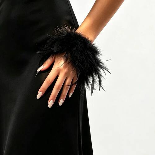 Exaggerated Ostrich Natural Feather Cuff Wrist Sleeve Bracel
