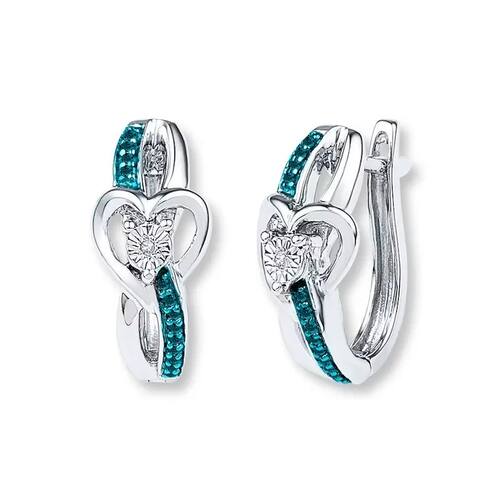Fashion Silver Color Sea Blue CZ Hoops Women's Earrings Geom