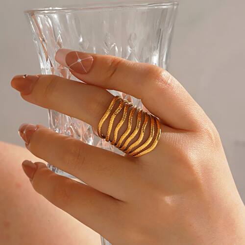 Stainless Steel Irregular Textur Wide Rings for Women Vintag