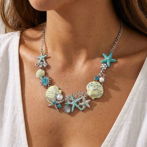 Boho Ocean Style Enamel Starfish Shell Coral Necklace For Wo