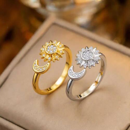 Fashion Shiny Zircon Rings for Unisex Sun Moon Adjustable Op