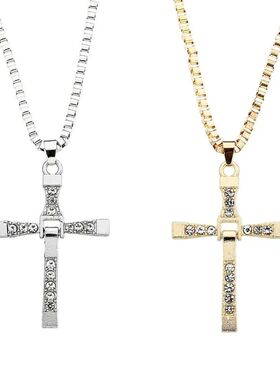 Hip Hop Rhinestone Cross Pendant Necklace for Men Women Punk