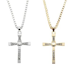 Hip Hop Rhinestone Cross Pendant Necklace for Men Women Punk