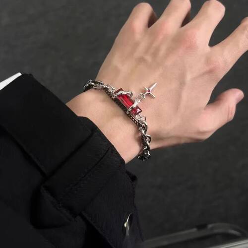 Punk Vintage Red Zircon Star Chain Bracelet For Women Men Co