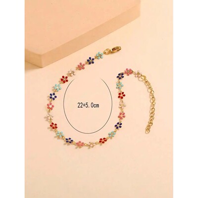 Colorful Daisy Anklet For Women, Adjustable Foot Jewelry For