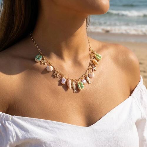 Boho Colorful Shell Necklace For Women Gold Color Starfish C