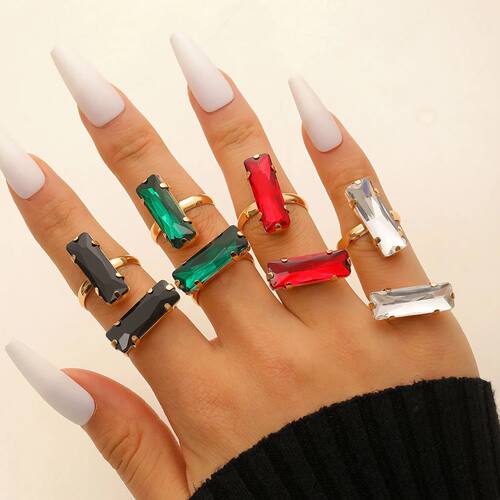 2pcs set Elegant Colorful Square Glass Zircon Stone Rings fo