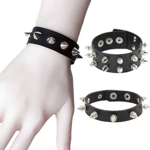 Unisex Gothic Studded Bracelet Pu Leather Adjustable Black W