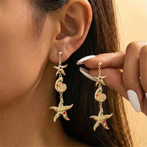 Bohemia Starfish Conch Pendant Earrings for Women Retro Colo