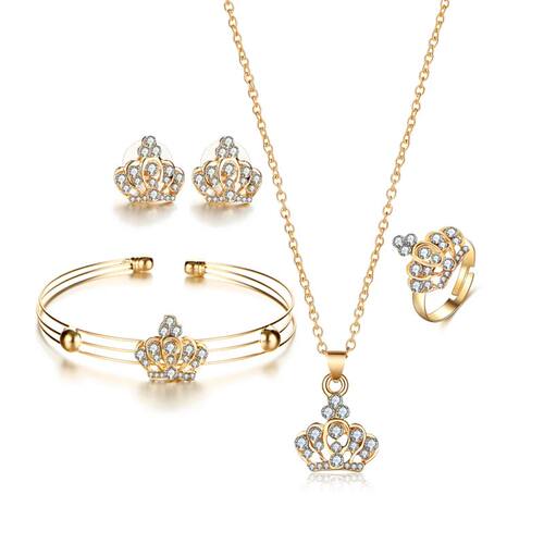 4 Pcs/set Gold Crown Bridal Jewelry Set For Women Hollow Flo
