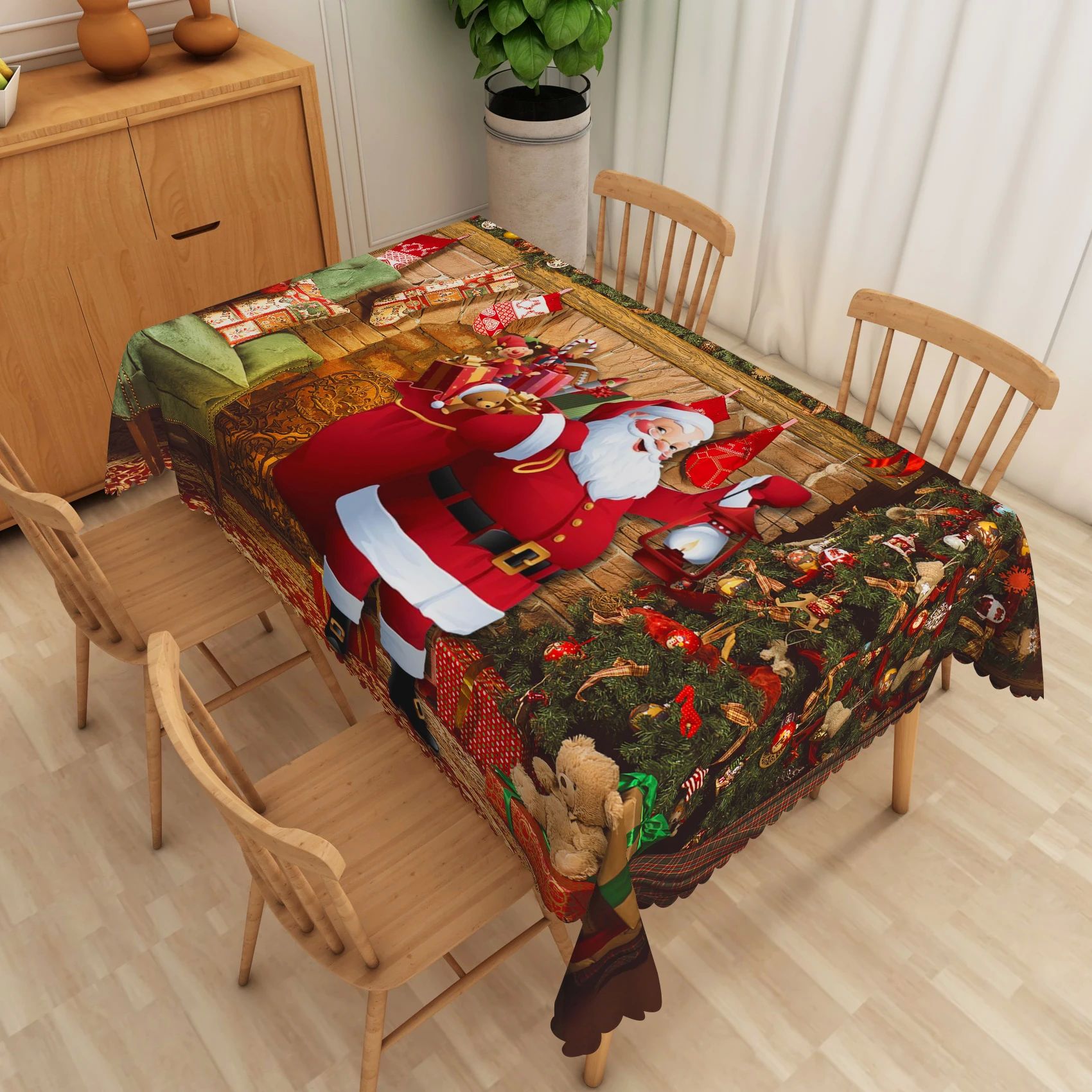 Christmas Red Tablecloth Santa Claus Xmas e Pattern Holiday