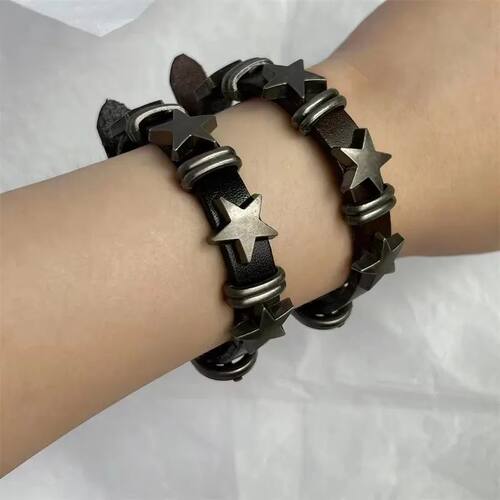 Gothic Star Punk Faux Leather Bracelet for Men Women Spiked