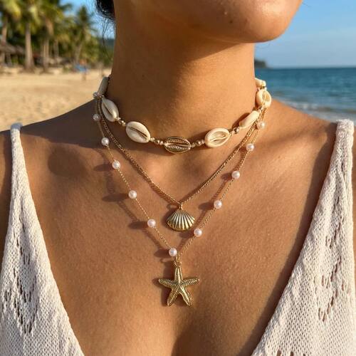 Boho Multilayer Starfish Shell Conch Pendant Necklace For Wo