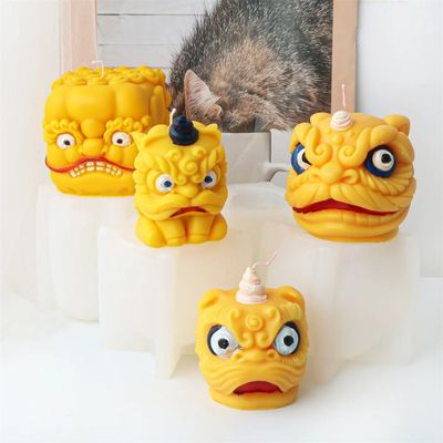 3D Chinese New Year Lion Dance Silicone Candle Mold Funny Cu