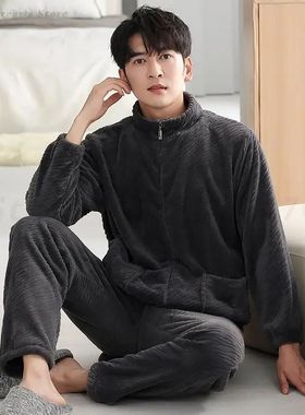 Men's Coral Fleece Pajamas Set Plus Size Flannel Home Clothe