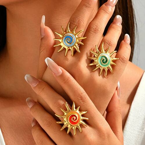 Stainless Steel Enamel Ring for Women Gradient Color Sunflow