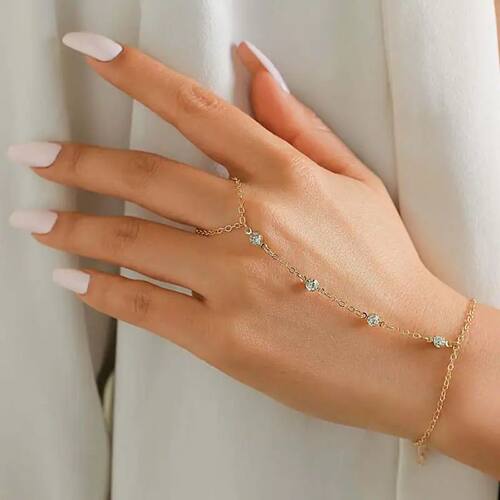 Fashion Tiny Chain Bracelet Finger Rings for Women Gold Silv