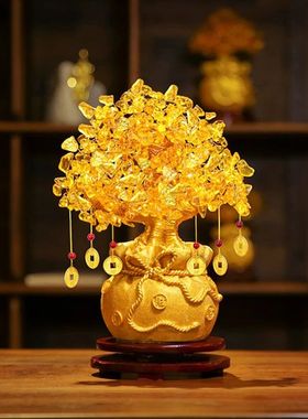 Lucky e Wealth Yellow Crystal e Natural Money e Ornaments Bo