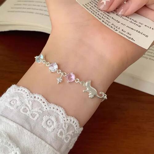 Sweet Cute Little Cat Bracelet for Women Luxury Colorful Zir