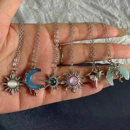Y2K Cool Silver Star Moon Double Star Necklace Angel Friends