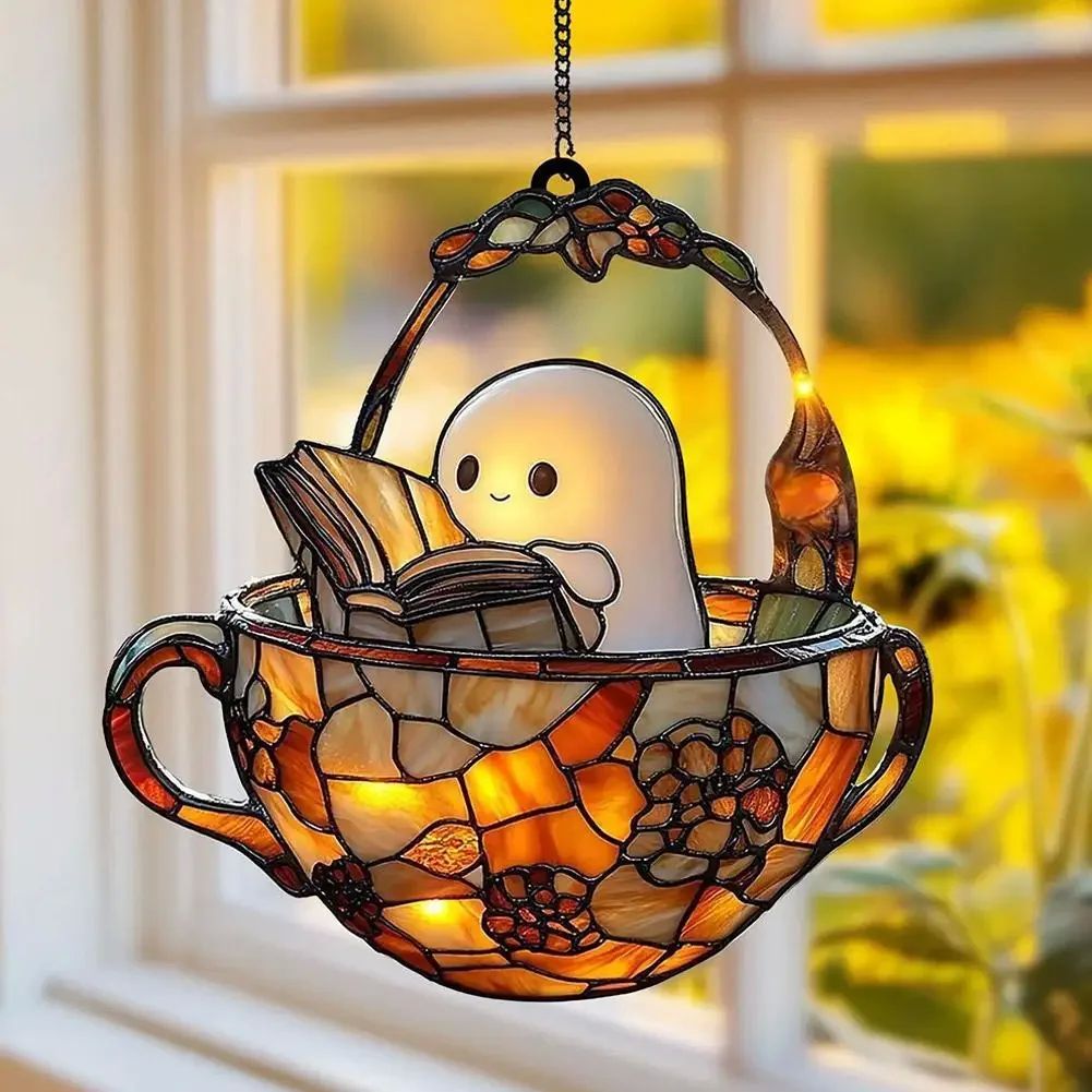 1pcs 15cm Halloween Ghost Reading Book Suncatcher Hanging De