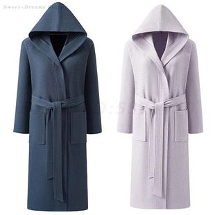 Couple Hooded Robe Nightgown Cotton Waffle Long Sleeve Bathr