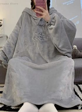 Oversize Loose Nightgown Hooded Nightdress Bathrobe Gown Wom