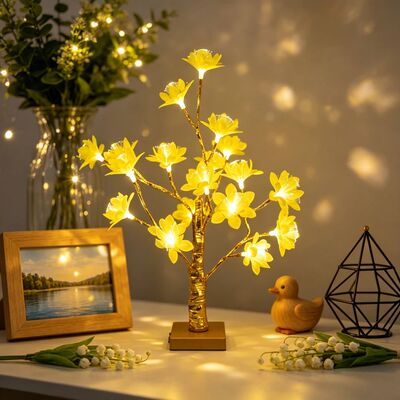 18LED Camellia Flower Golden Birch e LED Table Lamp,Battery
