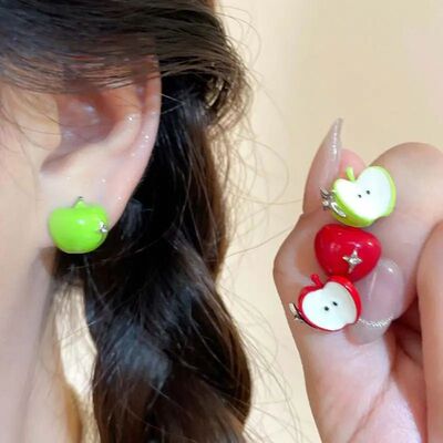 Sweet Fresh Red Green  Stud Earrings for Women Girls Y2K Cut