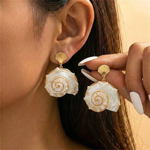 Ocean White Shell Conch Pendant Earring For Women Unique Wir