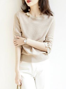 EchoColl羊毛针织衫女2020秋冬新款气质蝴蝶结宽松亮丝打底衫毛衣