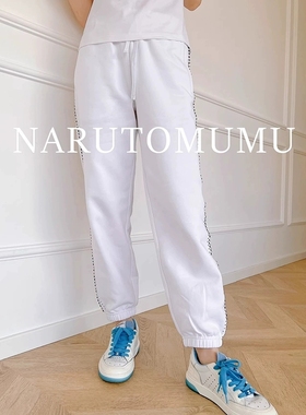 ed 埃德哈迪卫裤潮牌彩钻简约女士白色休闲裤子ED长裤国内