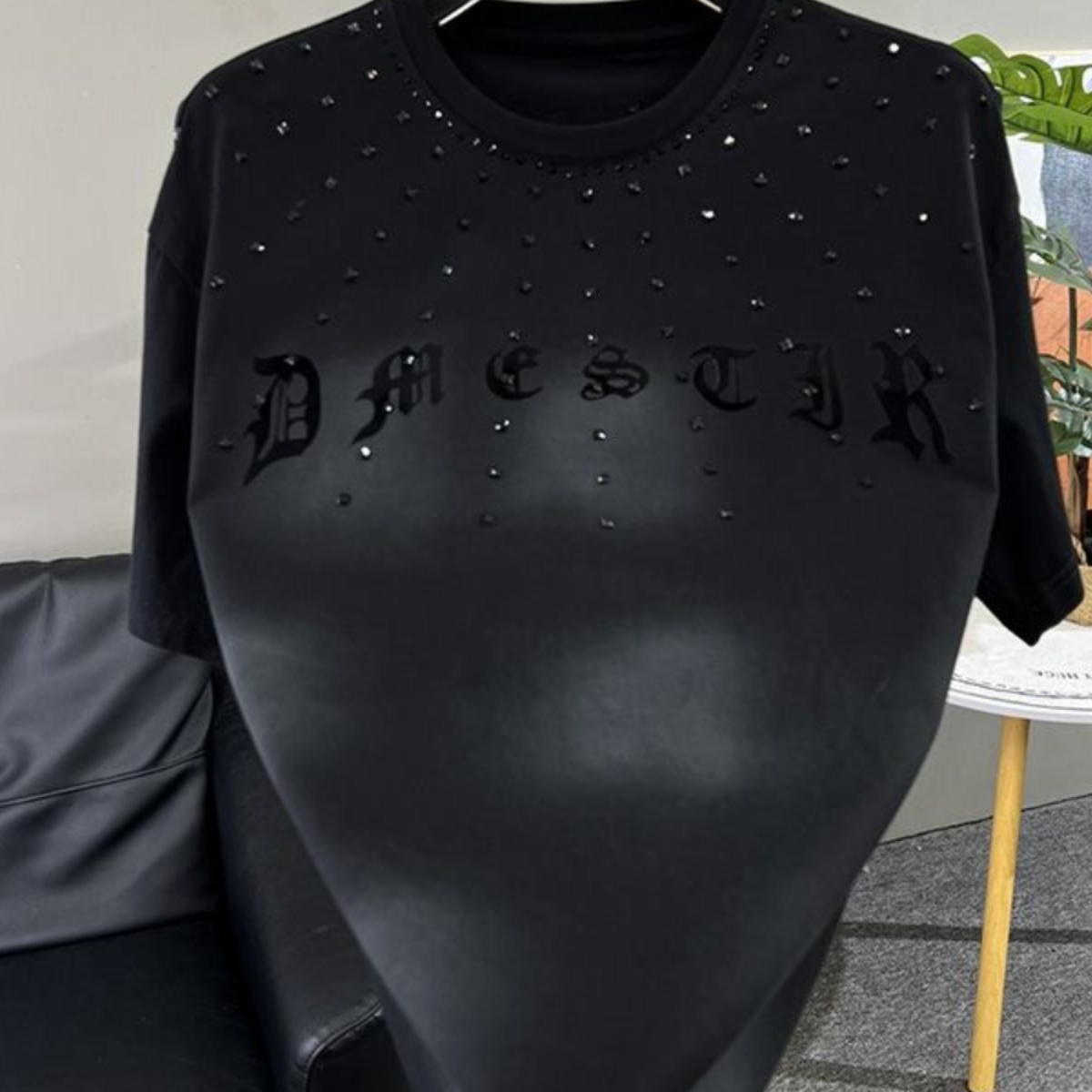 纯棉短袖男烫钻男士青年日常圆领T恤休闲黑色百搭上衣潮流镶钻ins