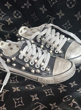 黑色30码低帮做旧水桶钉帆布鞋大码男女柳丁鞋断码处理现货秒发