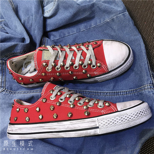 原创朋克铆钉做旧做脏帆布休闲鞋