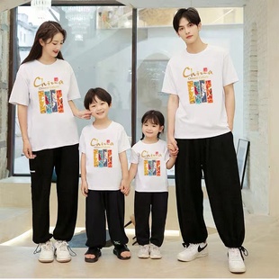 网红亲子装 全家装 中国CHINA夏季 T恤纯棉宽松夏装 上衣 短袖 纯棉新款