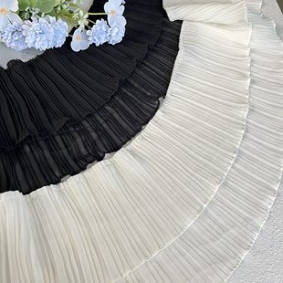 饰辅料 子领口装 新款 双层百褶风琴褶皱裙摆压褶花边蕾丝边裙摆袖