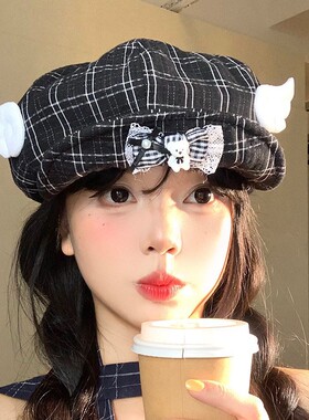古早味轻亚翅膀可爱小熊蝴蝶结云朵帽百搭显脸小2025新款贝雷帽女