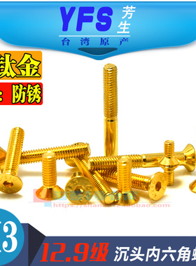 M3沉头内六角螺丝进口yfs芳生12.9级高强度加硬皿头栓镀钛金模型