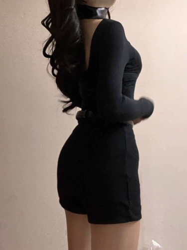 Черный сексуальный дизайнерский костюм, демисезонные шорты, леггинсы, штаны, высокая талия, тренд сезона, в корейском стиле, подходит для подростков, по фигуре, изысканный стиль