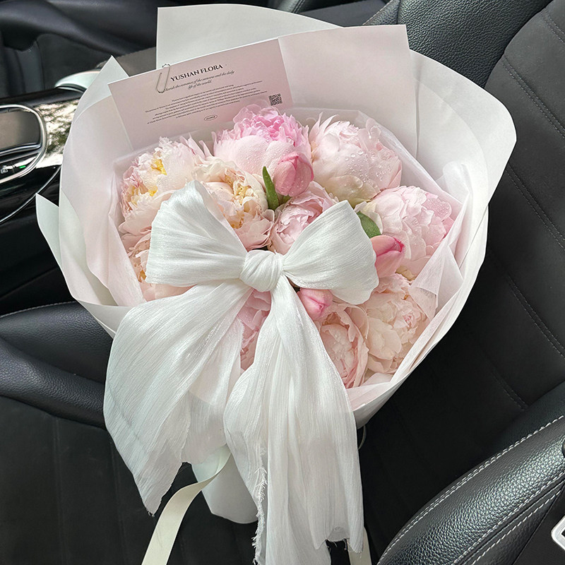 教师节法式绸缎纱丝带珠光大蝴蝶结纱带绸缎装饰鲜花花束包装材料