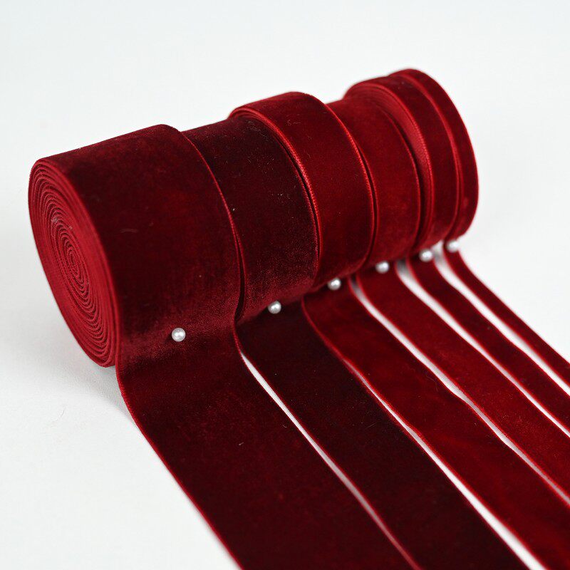 圣诞天鹅绒丝带蝴蝶结DIY材料红绿丝绒装饰彩带发饰带子植绒缎带