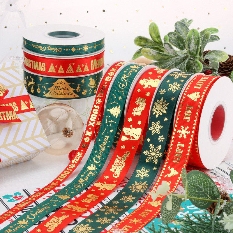 圣诞丝带礼物包装彩带圣诞节缎带绸带蝴蝶结装饰diy烫金绿色织带