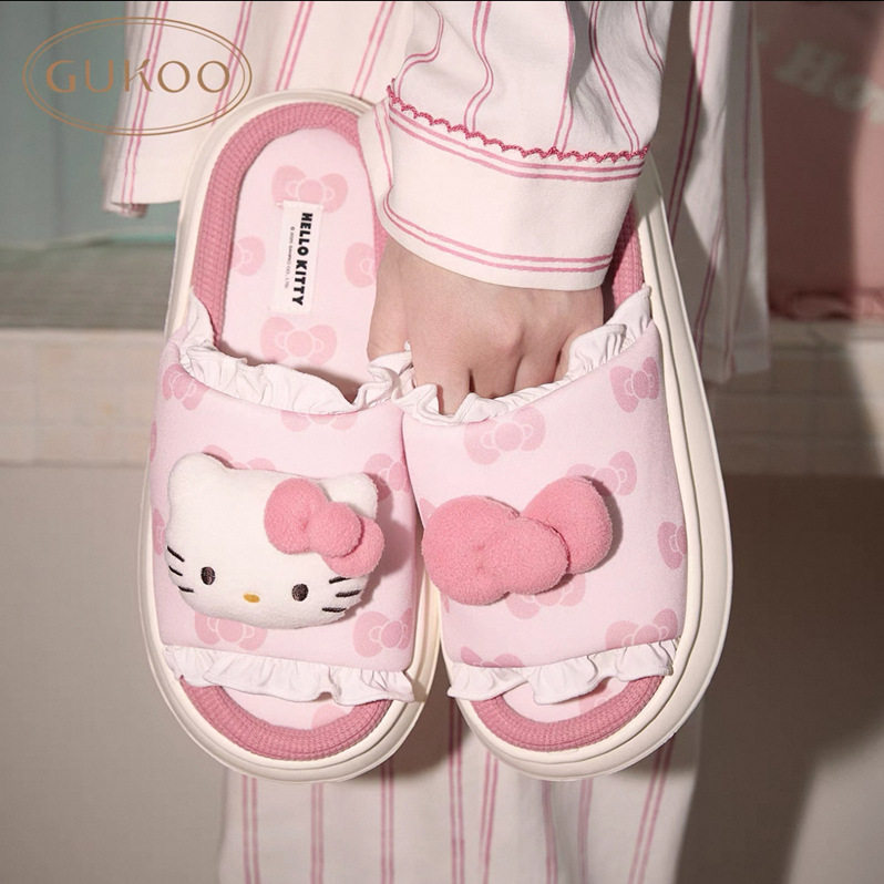 Gukoo/果壳拖鞋女春夏HelloKitty联名新款女士居家厚底凉拖鞋