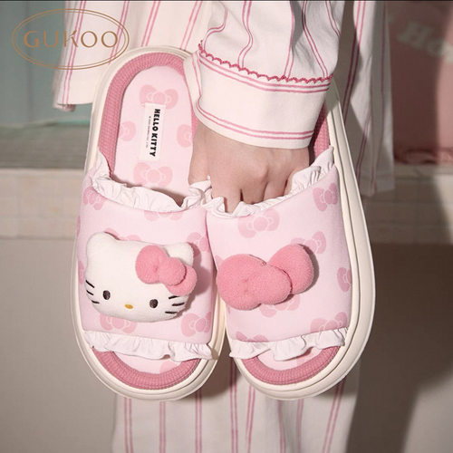Gukoo/果壳拖鞋女春夏HelloKitty联名新款女士居家厚底凉拖鞋