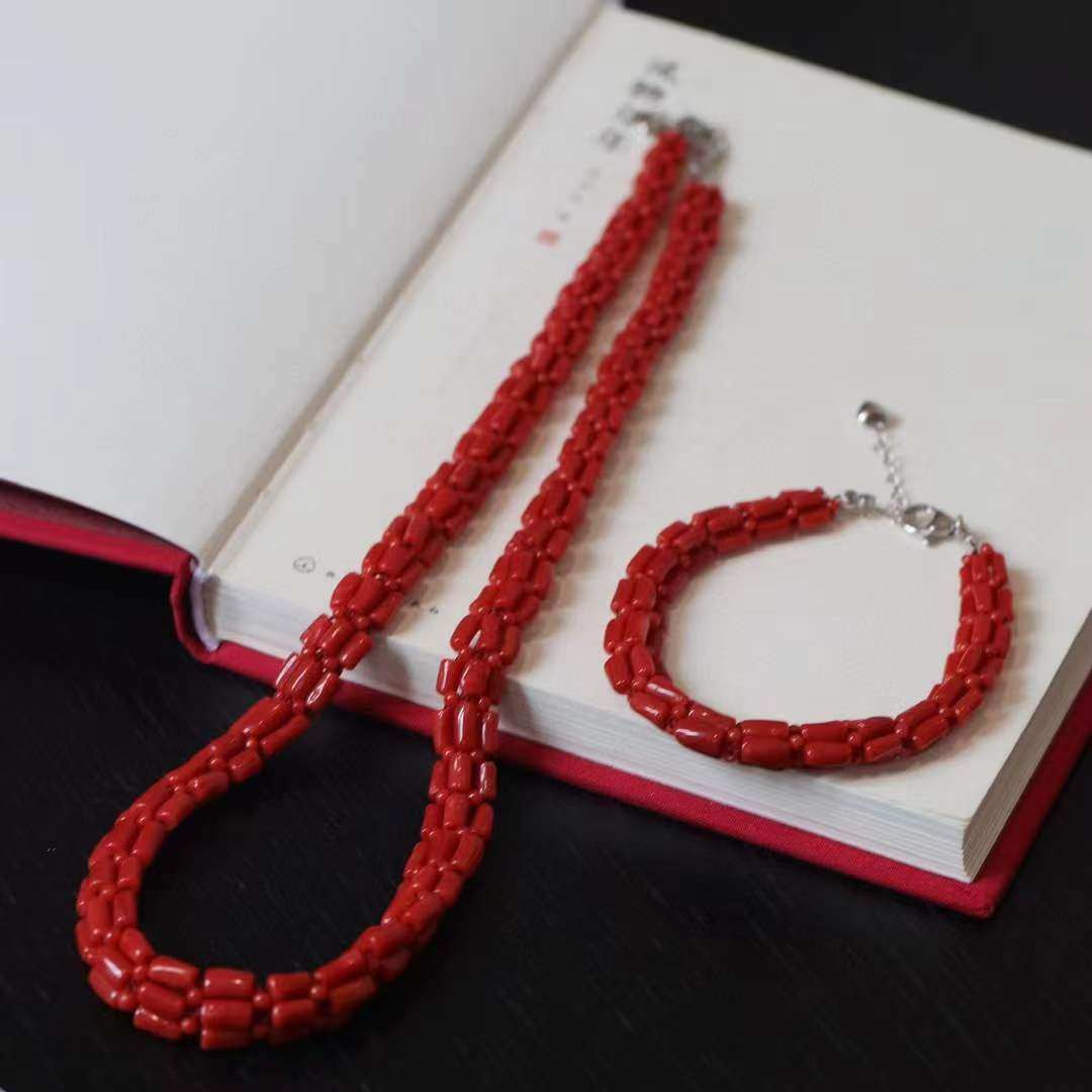 珊瑚手链项链二件套装 手工编织宽版豪华手链项链本命年首饰,饰品/流行首饰/时尚饰品新,手链,淘宝优惠券,粉丝福利购,淘宝优惠卷