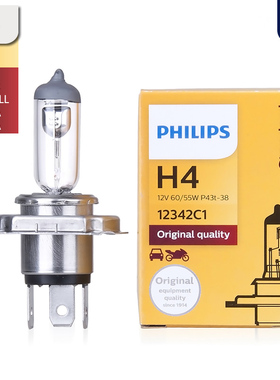 PHILIPS飞利浦H4汽车卤素大灯12V60/55W 12342 12569远近光灯P43t