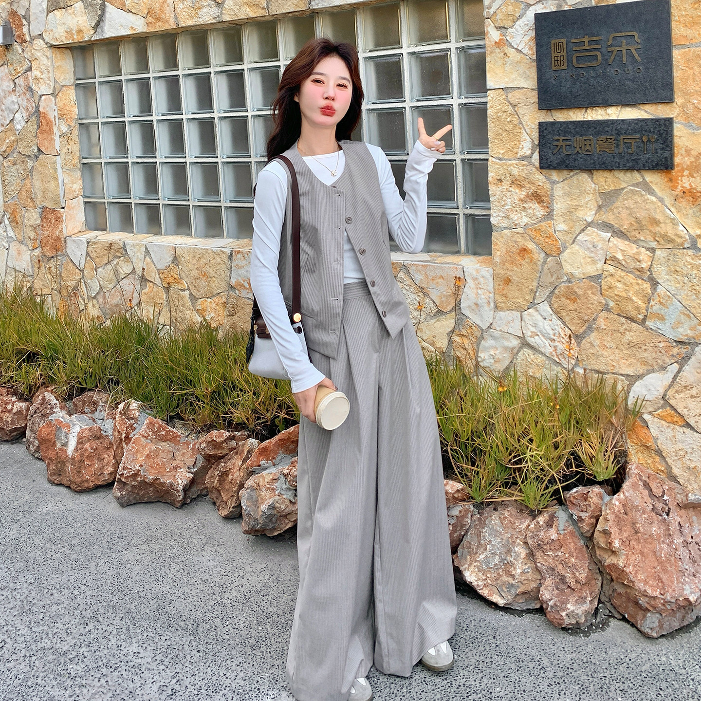 现货老钱风条纹马甲阔腿裤打底三件套2C139-901-P195-K298,女装套装/套裙,2C139